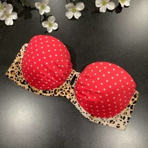Victoria’s Secret Polka Dot Leopard Gathered Underwire Bikini Top Keyhole Padded
